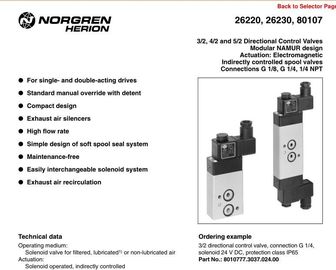 ORIGINAL NEW NORGREN Norgren solenoid valve 26220, 26230, 80107,2623077  NAMUR ,High flow rate supplier